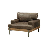 Silchester Oak & Distress Chocolate Top Grain Leather Chair Model 52477 By ACME Furniture